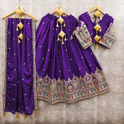 Chinon Silk Sequence Thread Embroidery Work Garba Chaniya Choli Ethenika.com