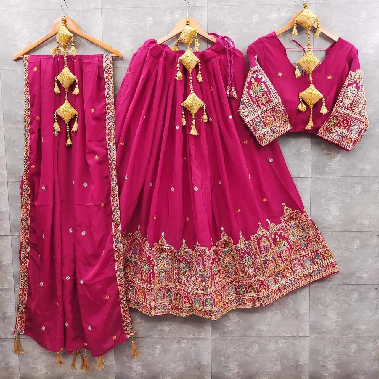 Chinon Silk Sequence Thread Embroidery Work Garba Chaniya Choli Ethenika.com