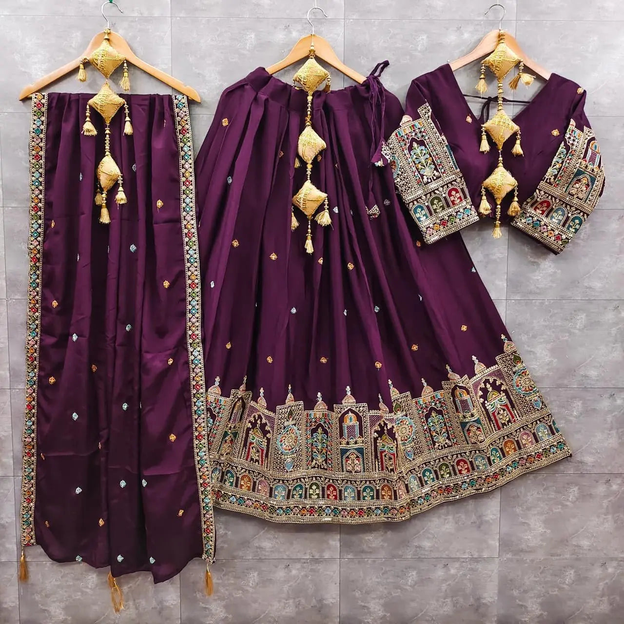 Chinon Silk Sequence Thread Embroidery Work Garba Chaniya Choli Ethenika.com