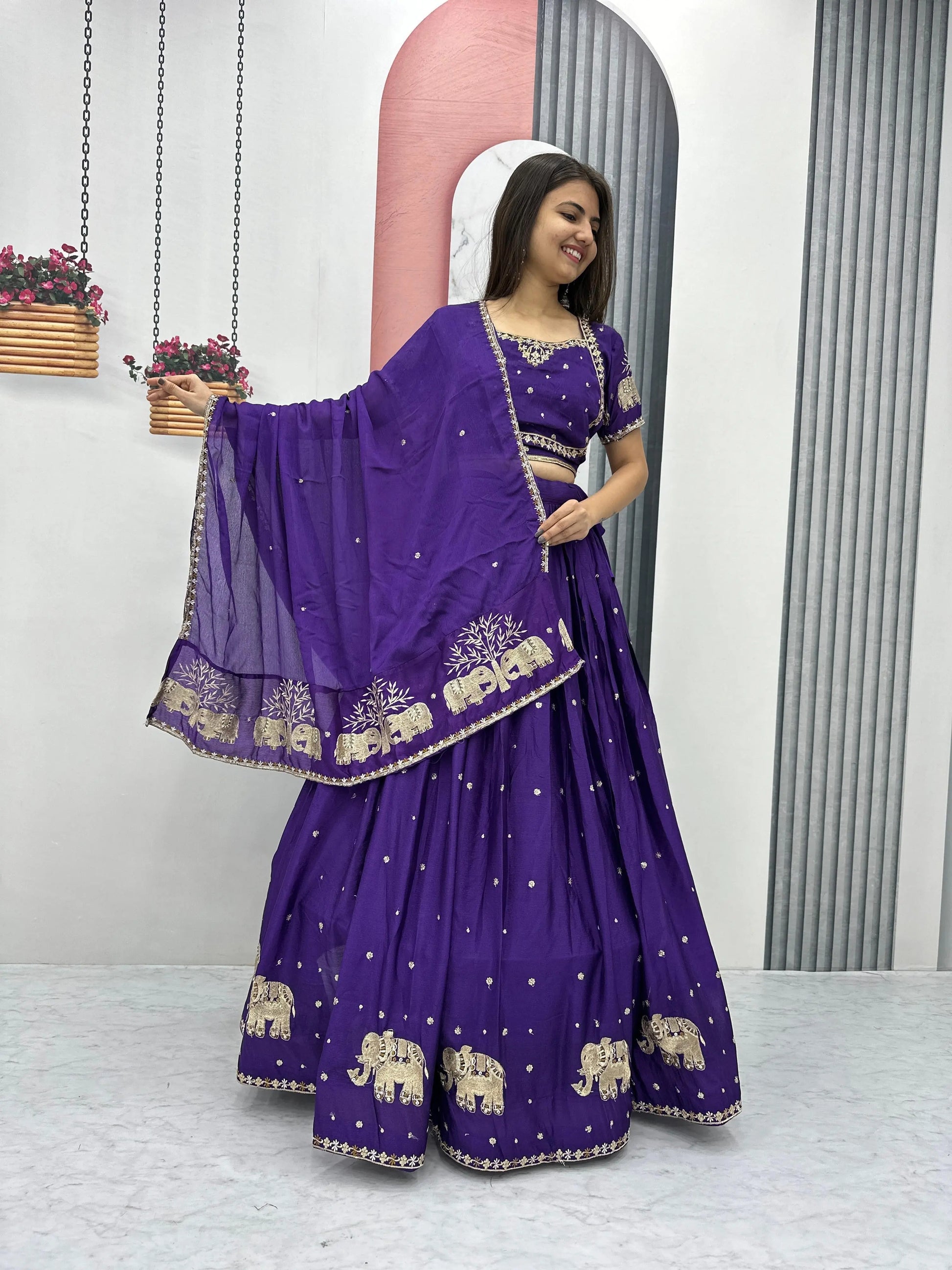 Chinon Thread Embroidery work Chaniya Choli Ethenika.com