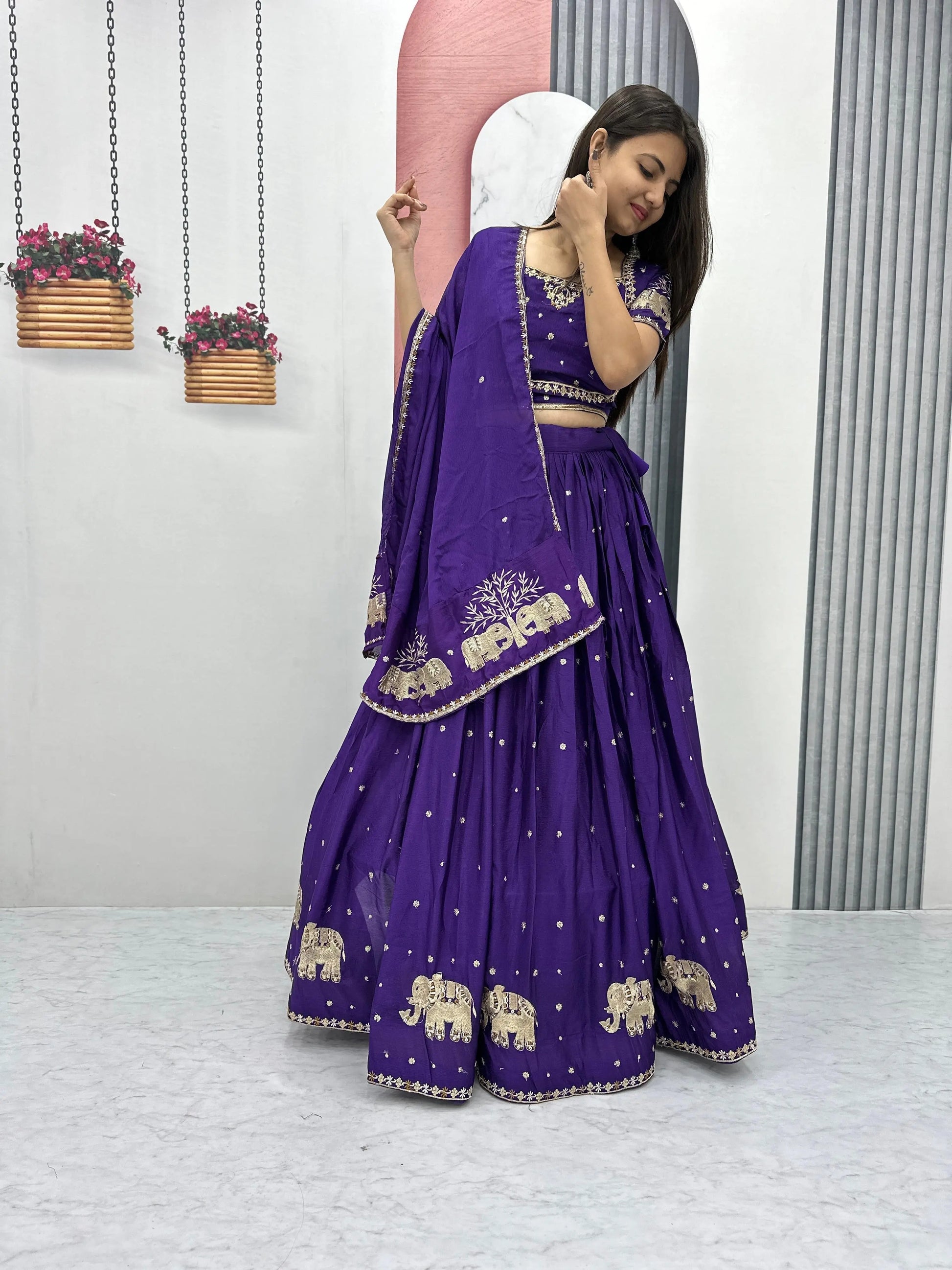 Chinon Thread Embroidery work Chaniya Choli Ethenika.com