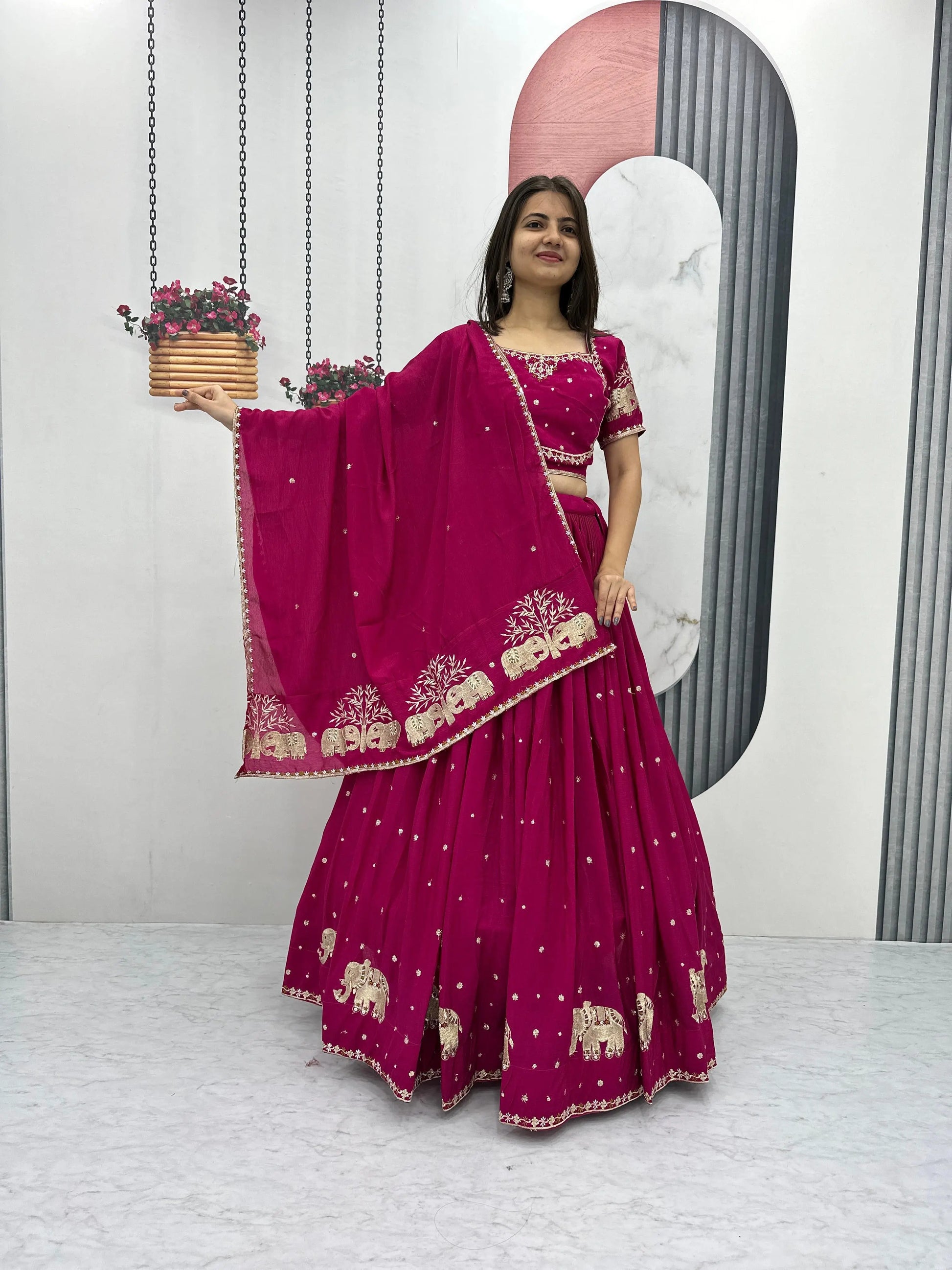 Chinon Thread Embroidery work Chaniya Choli Ethenika.com