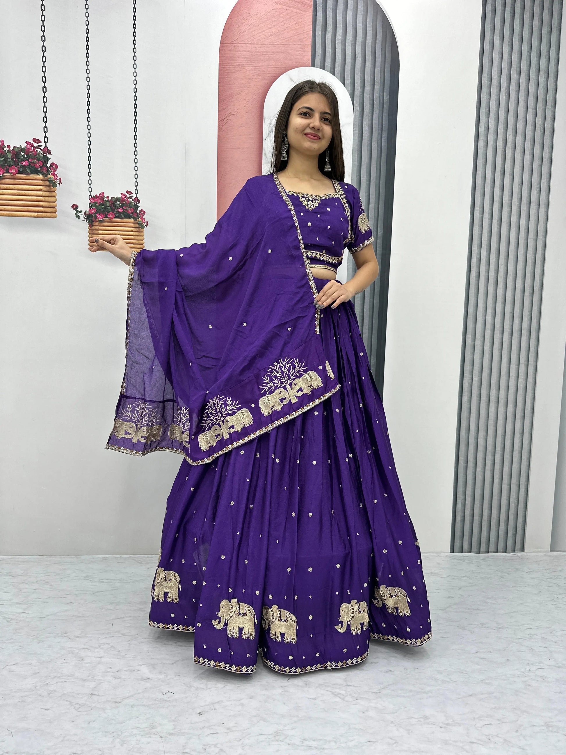 Chinon Thread Embroidery work Chaniya Choli Ethenika.com