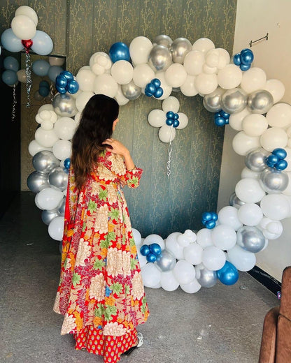 Cotton Chanderi Summer Special Floral Digital Print work Flair Kurti Pant Dupatta Set (Ready to wear) - Premium  from Ethenika.com  - Just INR 2590! Shop now at Ethenika.com 