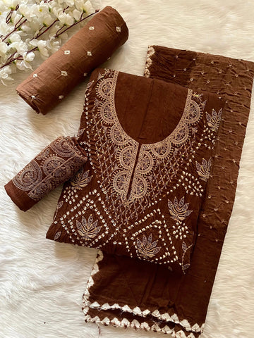 Cotton Hand Barik Thread Work Bandhani Dress Material Unstitched