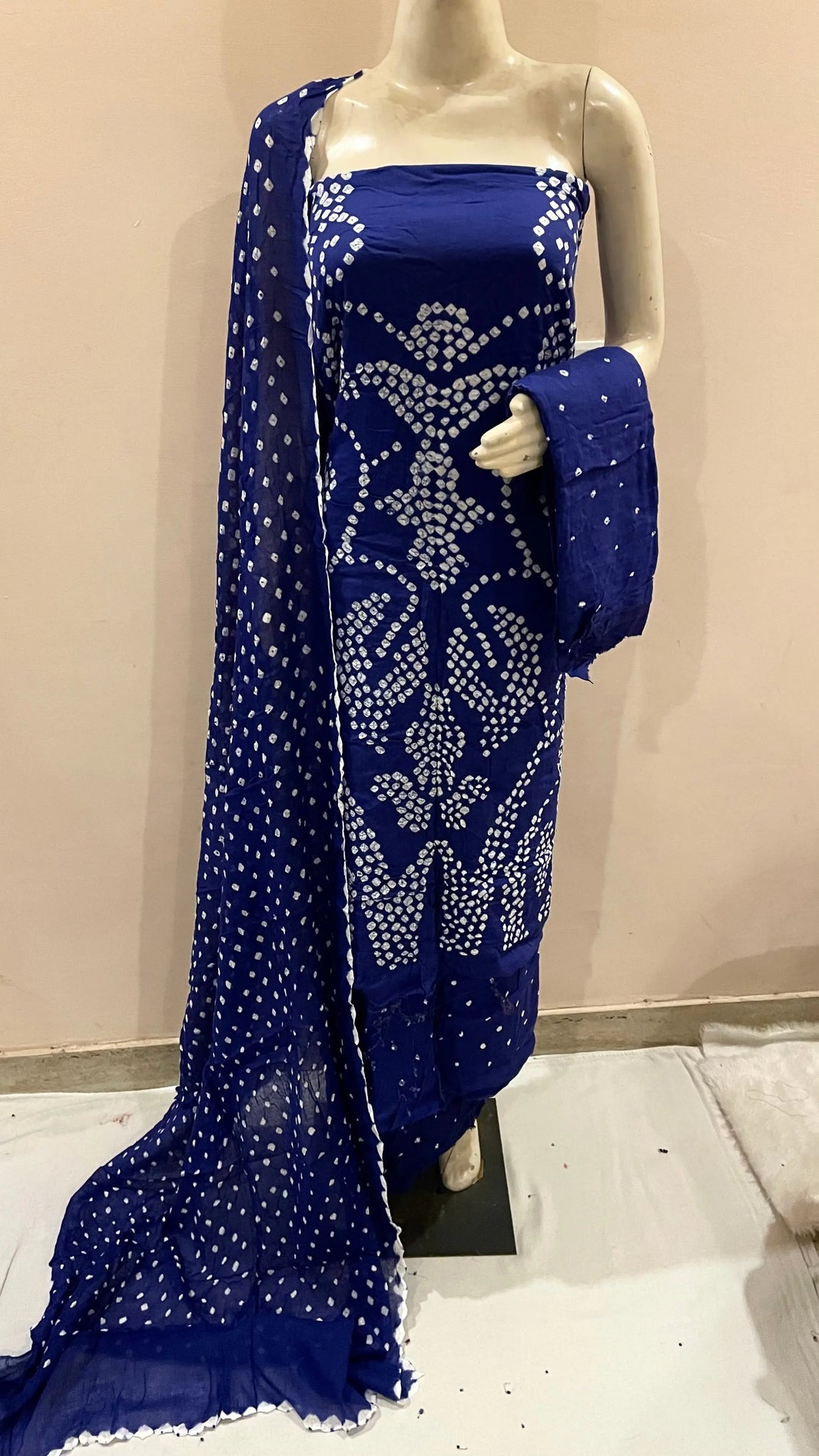Cotton Satin Ethenika Kutch Original Hand Crafted Bandhani Dress Material (Unstitched)