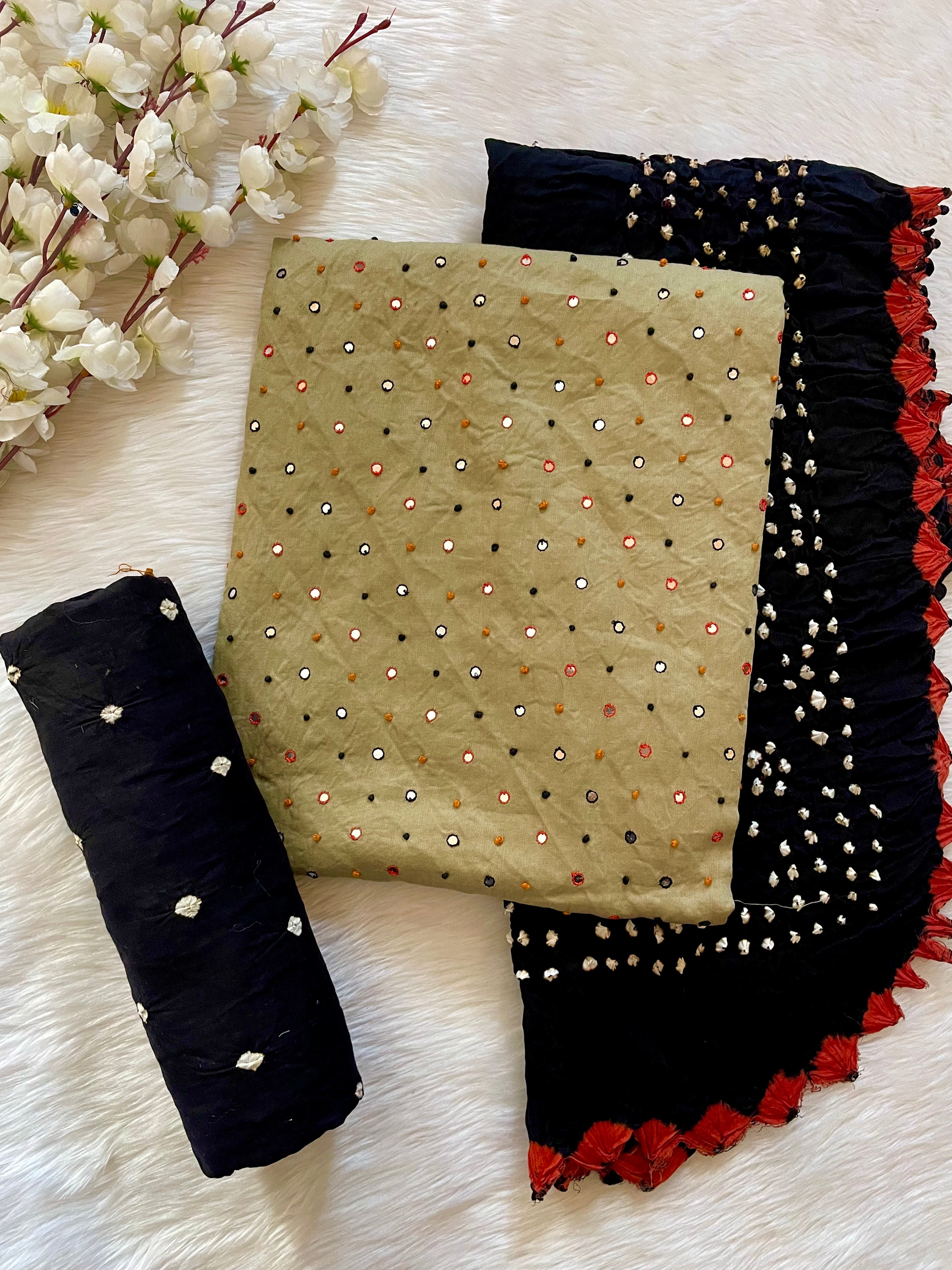 Banarasee Brocade Salwar Kameez Fabric With Mirror Work Dupatta-Pink &