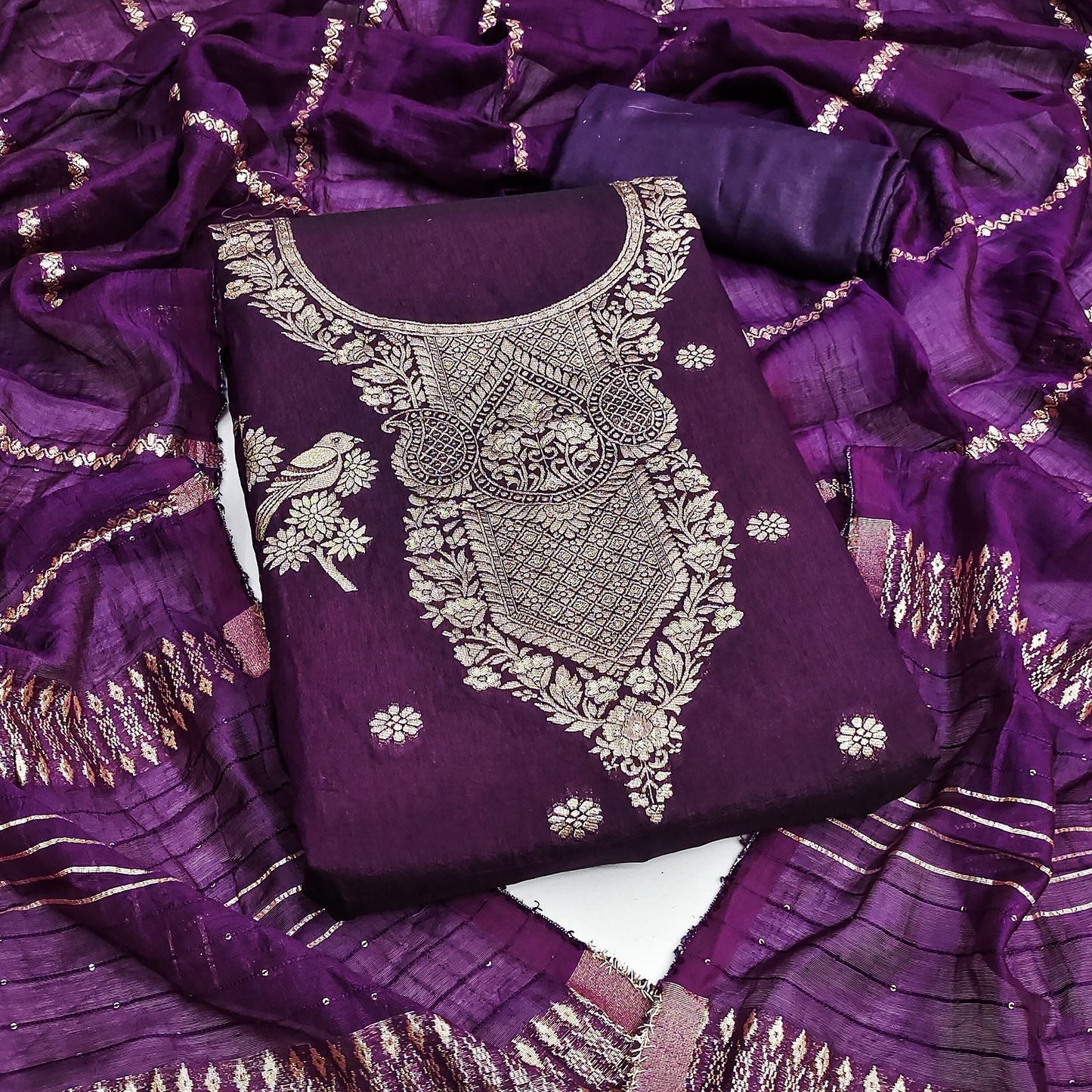Banarsi Jeckard Weaving Summer Salwar Suit Material (Unstitched)