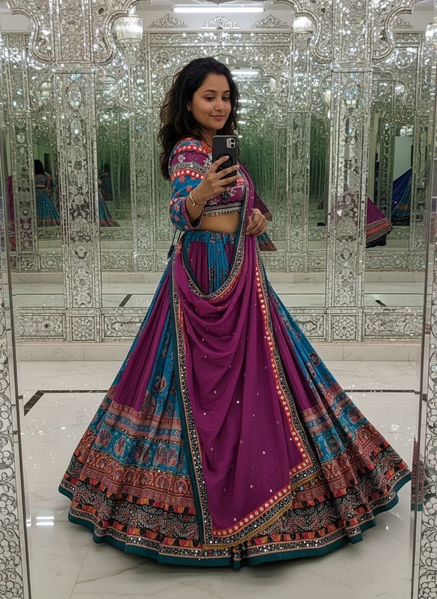 Muslin Digital Print with Mirror Work Chaniya Choli