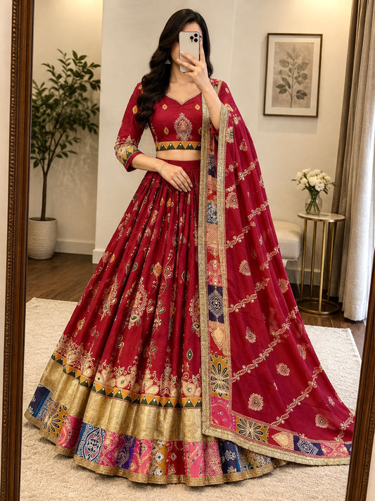 Muslin Cotton Mirror Work Chaniya Choli - Front View