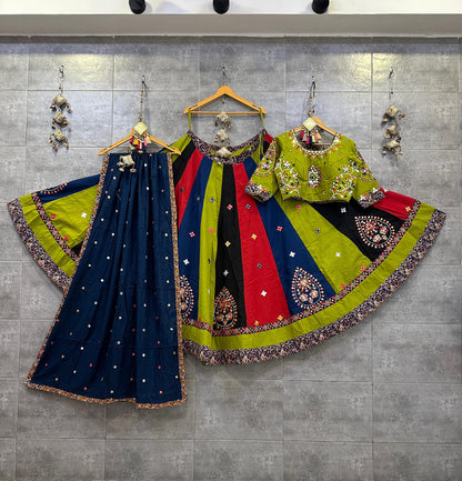 Pure Jaam Cotton Real Mirror Work Navratri Special 8M Flair Designer Chaniya Choli (Ready To Wear)