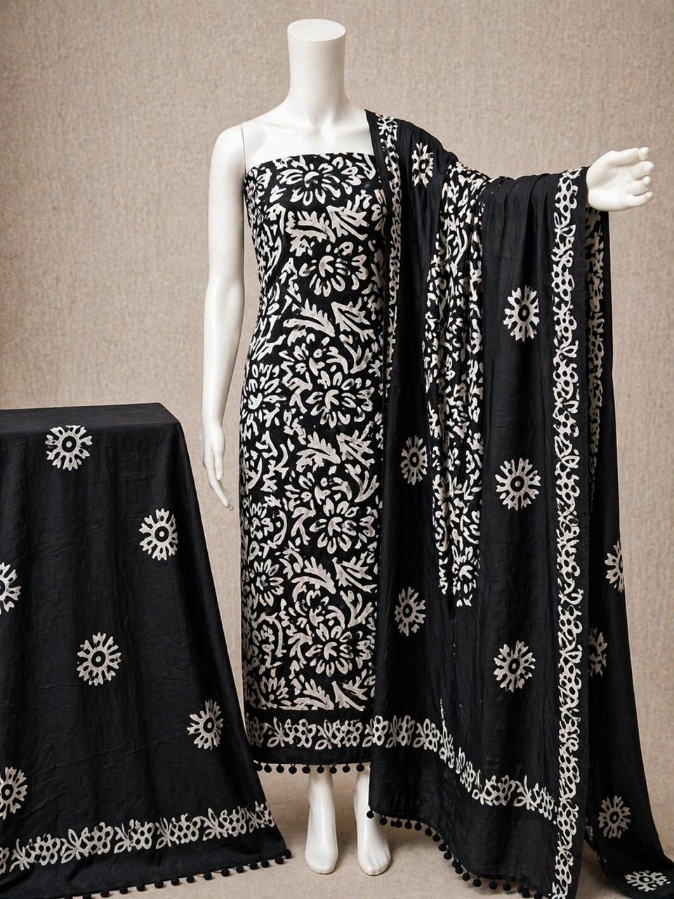 Gazi Silk Hand Blocked Wax Batik Dress Material
