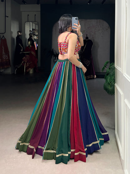Multicolor Georgette Designer Lehenga Choli Set with Gota Patti Border