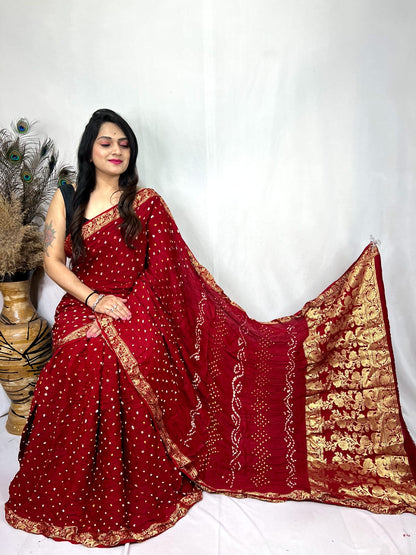 Premium Modal Silk Barik Bandhej Work Nakashi Border Silk Bandhani Saree - Premium  from Ethenika.com  - Just INR 5990! Shop now at Ethenika.com 