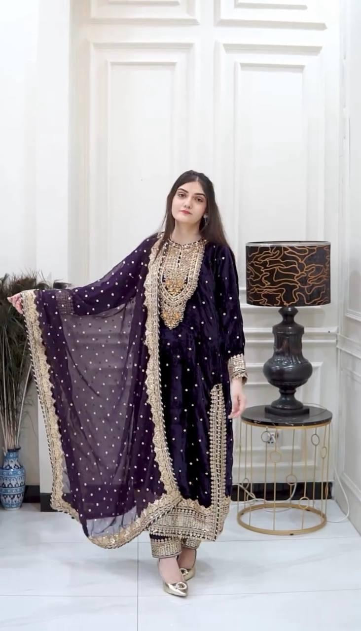 Viscose Velvet Sequence work Winter Special Velvet Suit (Stitched) - Premium  from Ethenika.com  - Just INR 2990! Shop now at Ethenika.com 