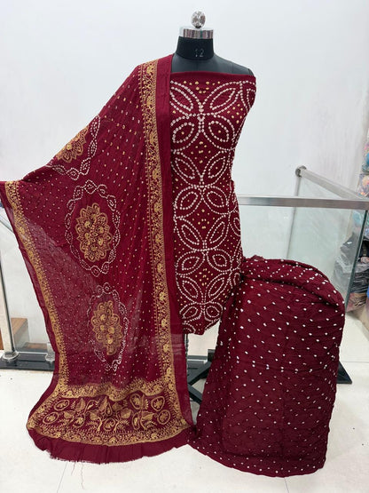 Moda Silk Rai Bandhej Work Silk Bandhani Dress Material