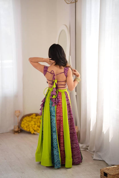 Multicolor Bandhani Rayon Digital Print Chaniya Choli | Ready to Wear | Free Size M-XXXL