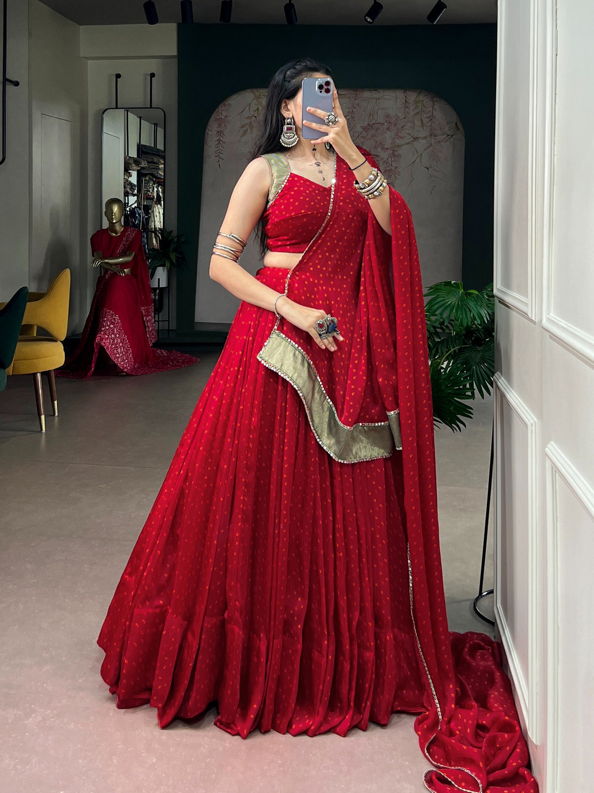 Red Bandhani Printed Exclusive Chaniya Choli for Garba Night