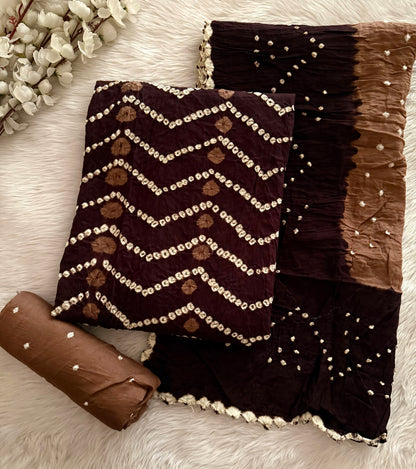 Cotton Satin Authentic Kutch Multi Gulti work Bandhani Dress Material (Unstitched)