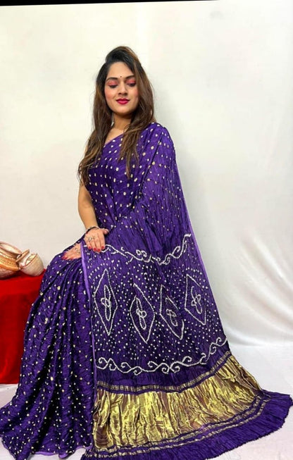 Modal Silk Bandhej Work Bandhani Saree