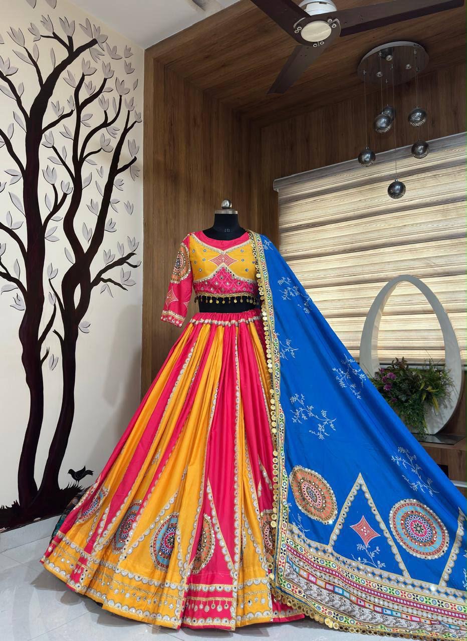 Designer Chaniya Choli | Muslin Mirror Work & Sequence Lace | Navratri 2026