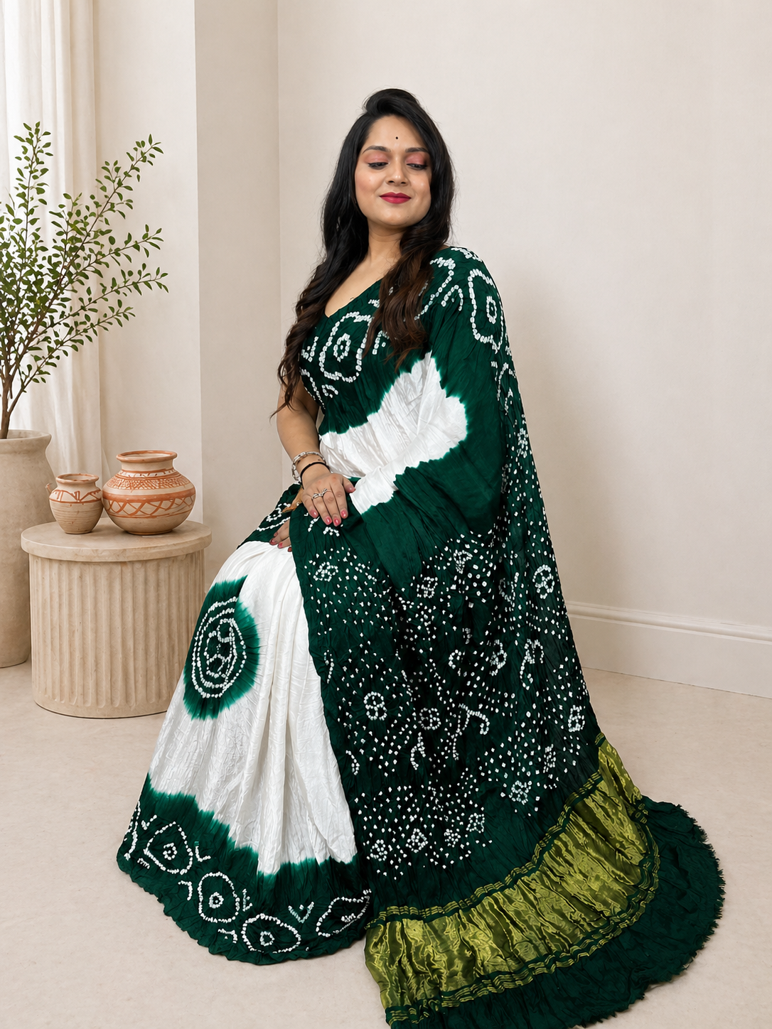 Modal Silk White Concept Silk Bandhani Saree