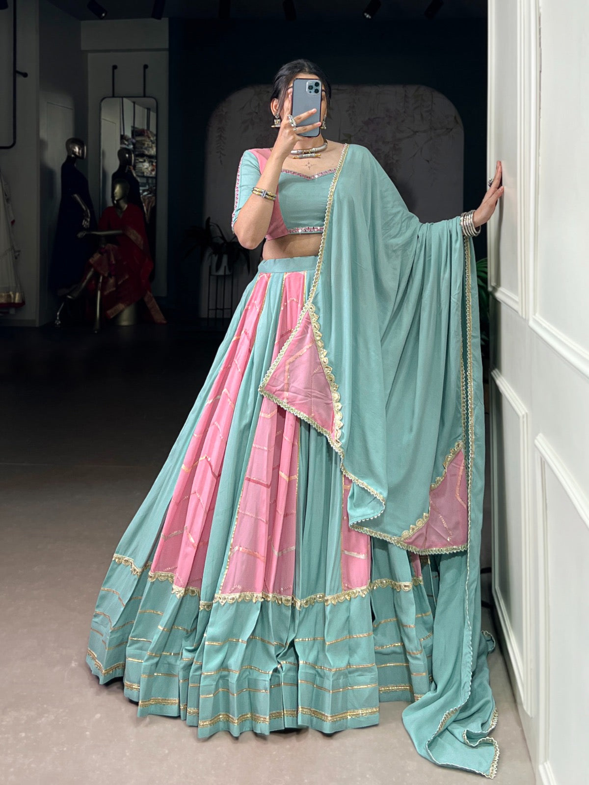 Sequence Embroidery Work lace touch up Dual Tone Navratri Special Designer Lehenga Choli (Ready to Wear)