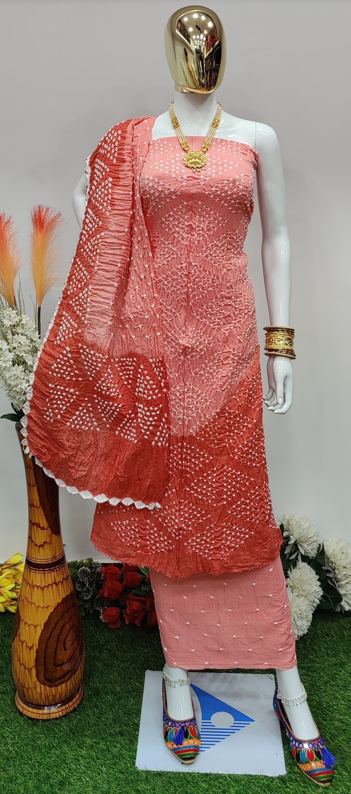 Cotton satin Self Color Contrast Original Kutch Bandhani Dress Material - Premium  from Ethenika.com  - Just INR 1590! Shop now at Ethenika.com 