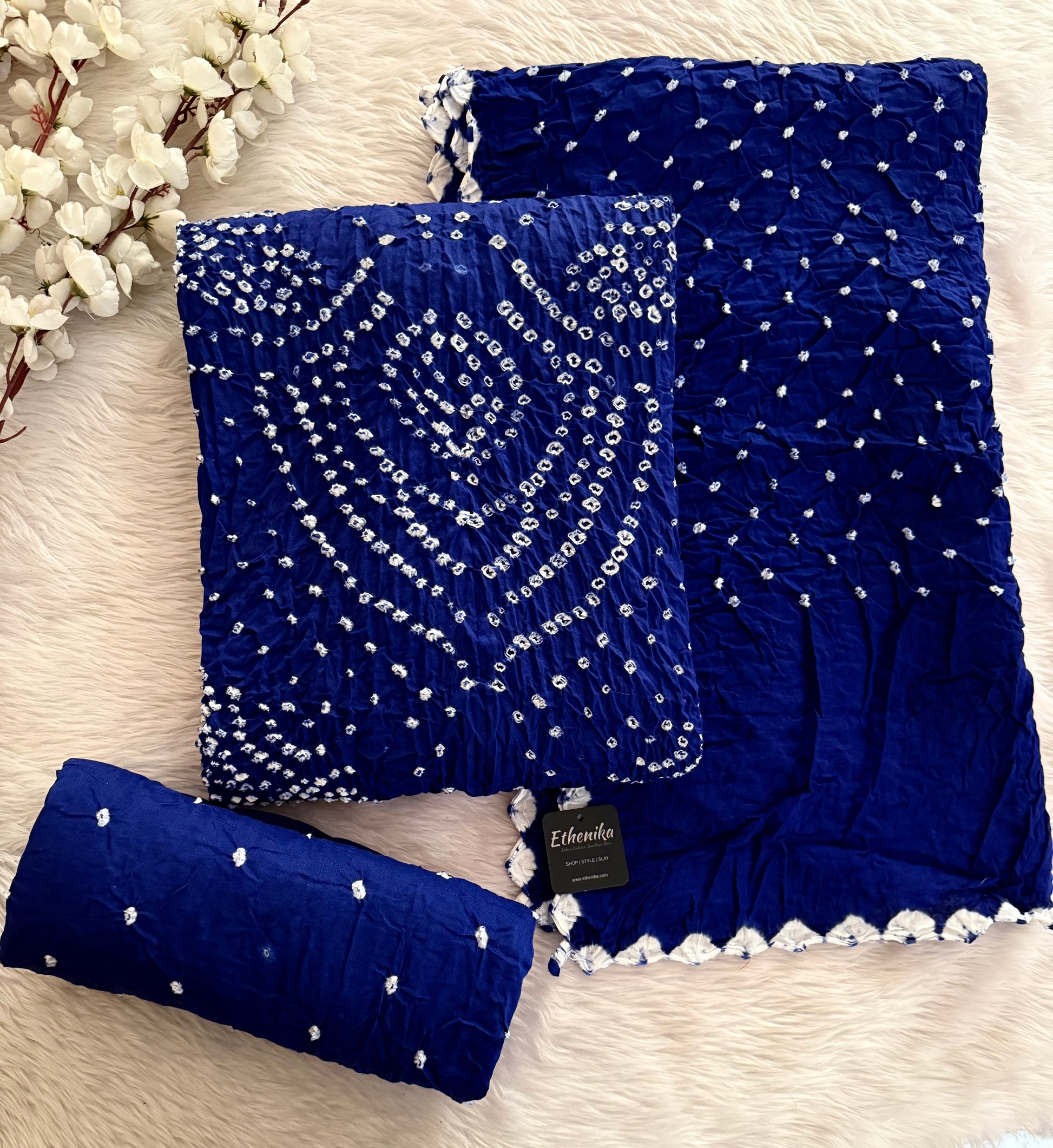 Cotton Fabric Blue Color Unstitched  Bandhani Dress Material for Women