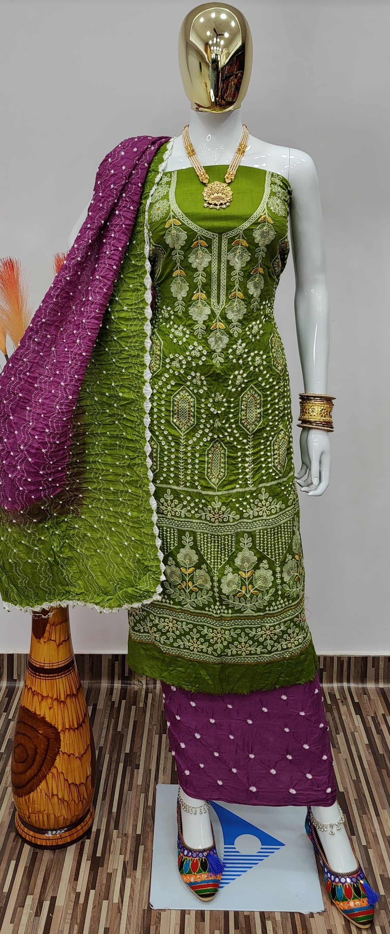 Cotton Lucknavi Sequence Thread Work Bandhani Dress - Premium  from Ethenika.com - Just INR 1890! Shop now at Ethenika.com 