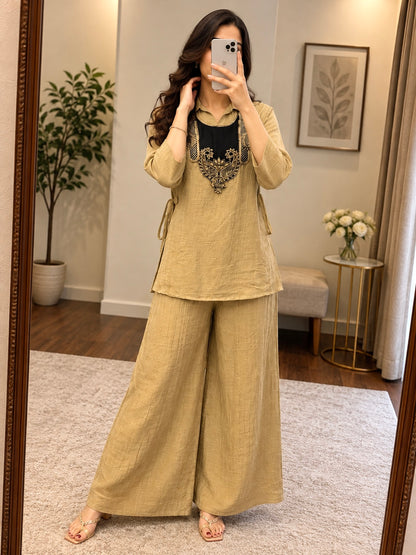 Crunchy Silk Ready Wear Kurti Palazzo Set