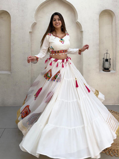White Chaniya Choli with organza kali lehenga - twirl view