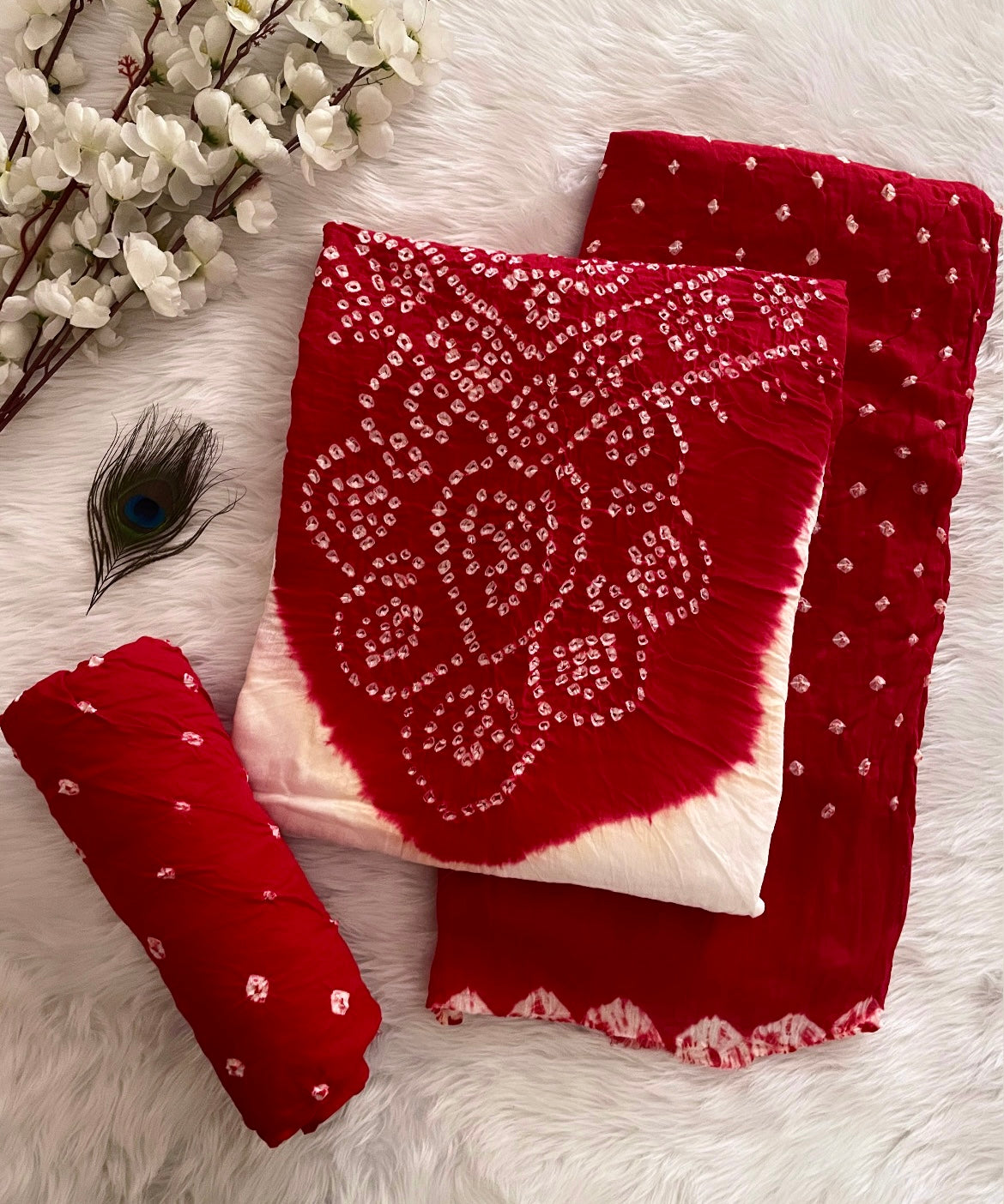 Soft Cotton Satin White Concept Kusum Neck work Bandhani Dress