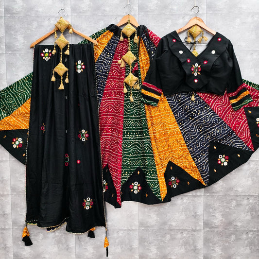 Pure Rayon Multicolor Bandhani Print Navratri Special Designer Chaniya Choli (Ready to Wear)