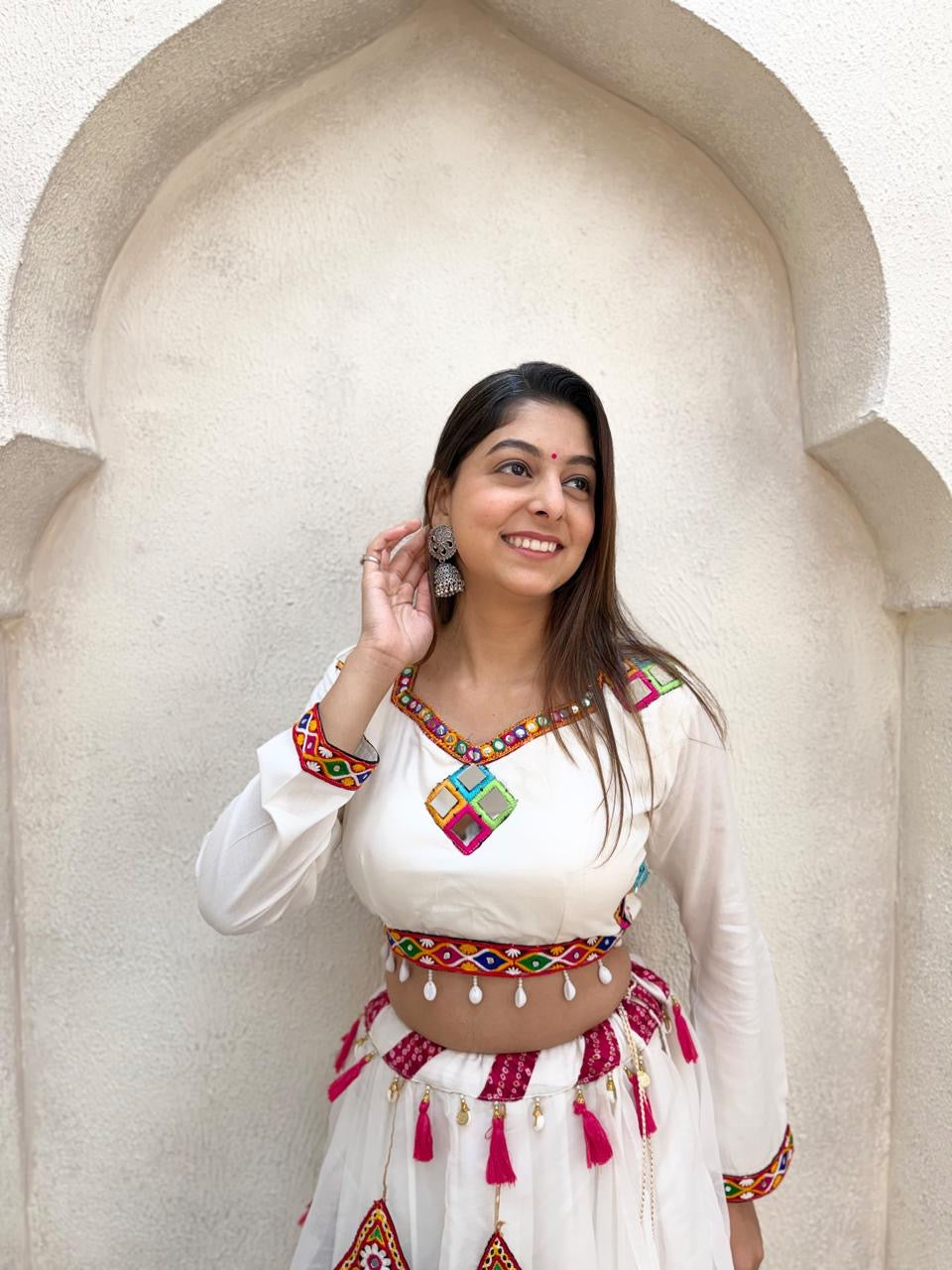 White rayon lehenga choli co-ord set - styled view