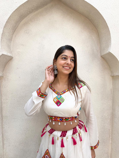 White rayon lehenga choli co-ord set - styled view