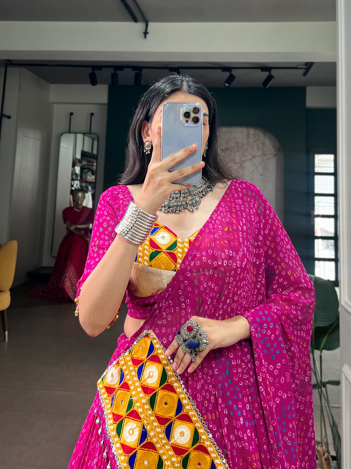 Georgette Gamthi Work Bandhani Chaniya Choli (Ready to Wear)