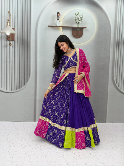 Faux Georgette Mirror Work Designer Chaniya Choli with Dupatta - 6 Meter Flair