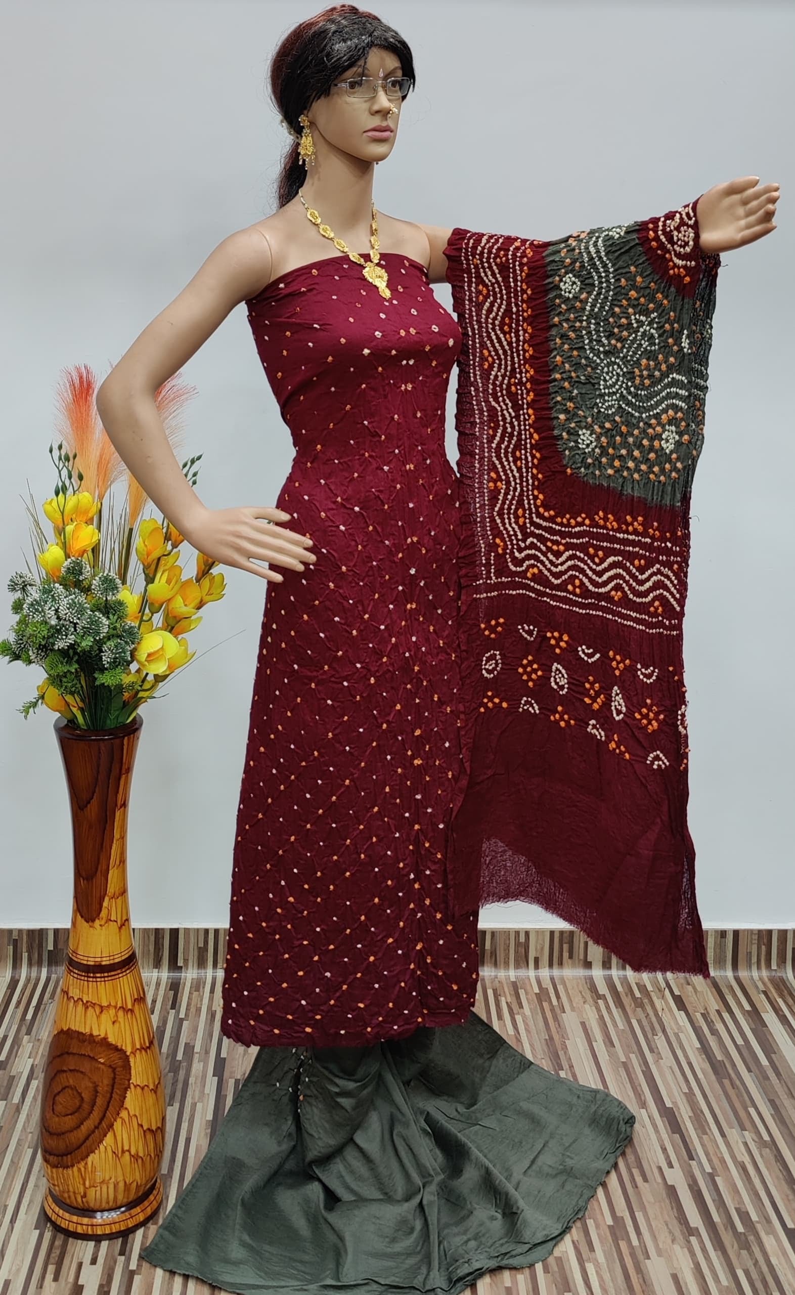 Authentic Kutchi Hand Made Bandhani Dress Material (Unstitched