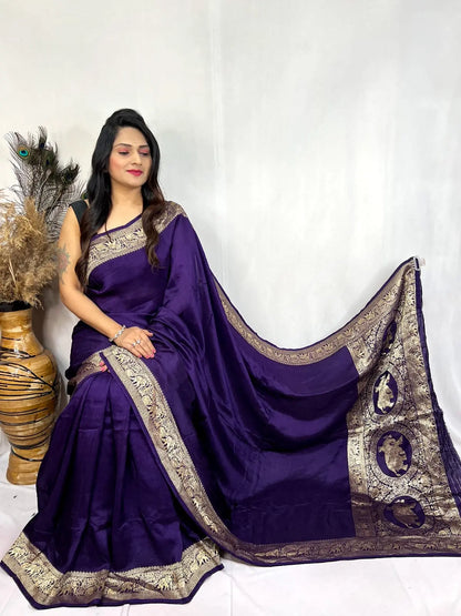 Dola Silk Golden Zari Border Saree - Premium  from Ethenika.com  - Just INR 5990! Shop now at Ethenika.com 