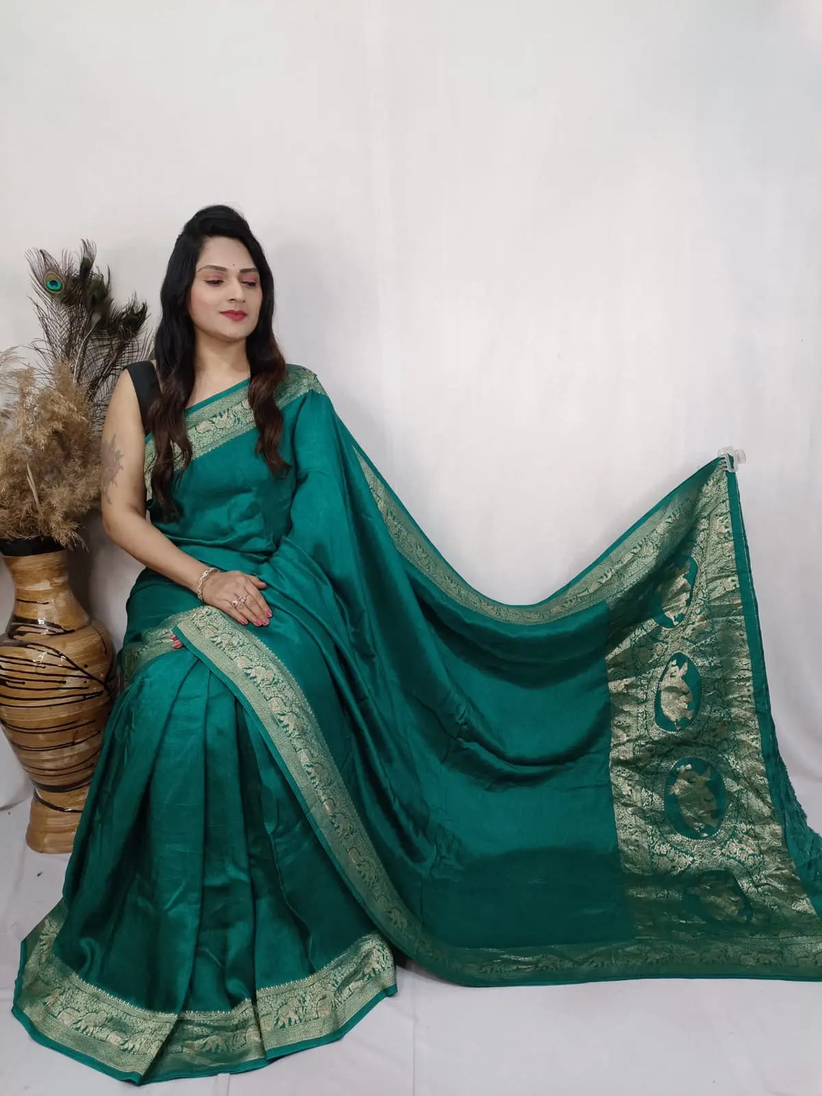 Dola Silk Golden Zari Border Saree - Premium  from Ethenika.com  - Just INR 5990! Shop now at Ethenika.com 