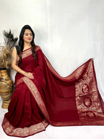 Dola Silk Golden Zari Border Saree - Premium  from Ethenika.com  - Just INR 5990! Shop now at Ethenika.com 
