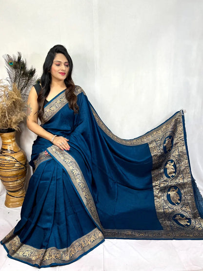 Dola Silk Golden Zari Border Saree - Premium  from Ethenika.com  - Just INR 5990! Shop now at Ethenika.com 