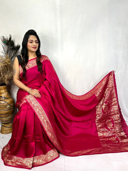 Dola Silk Golden Zari Border Saree - Premium  from Ethenika.com  - Just INR 5990! Shop now at Ethenika.com 