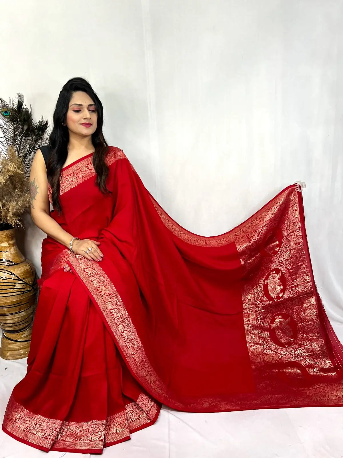 Dola Silk Golden Zari Border Saree - Premium  from Ethenika.com  - Just INR 5990! Shop now at Ethenika.com 