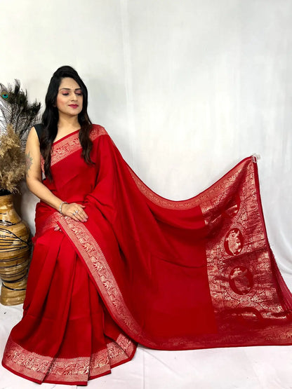 Dola Silk Golden Zari Border Saree - Premium  from Ethenika.com  - Just INR 5990! Shop now at Ethenika.com 