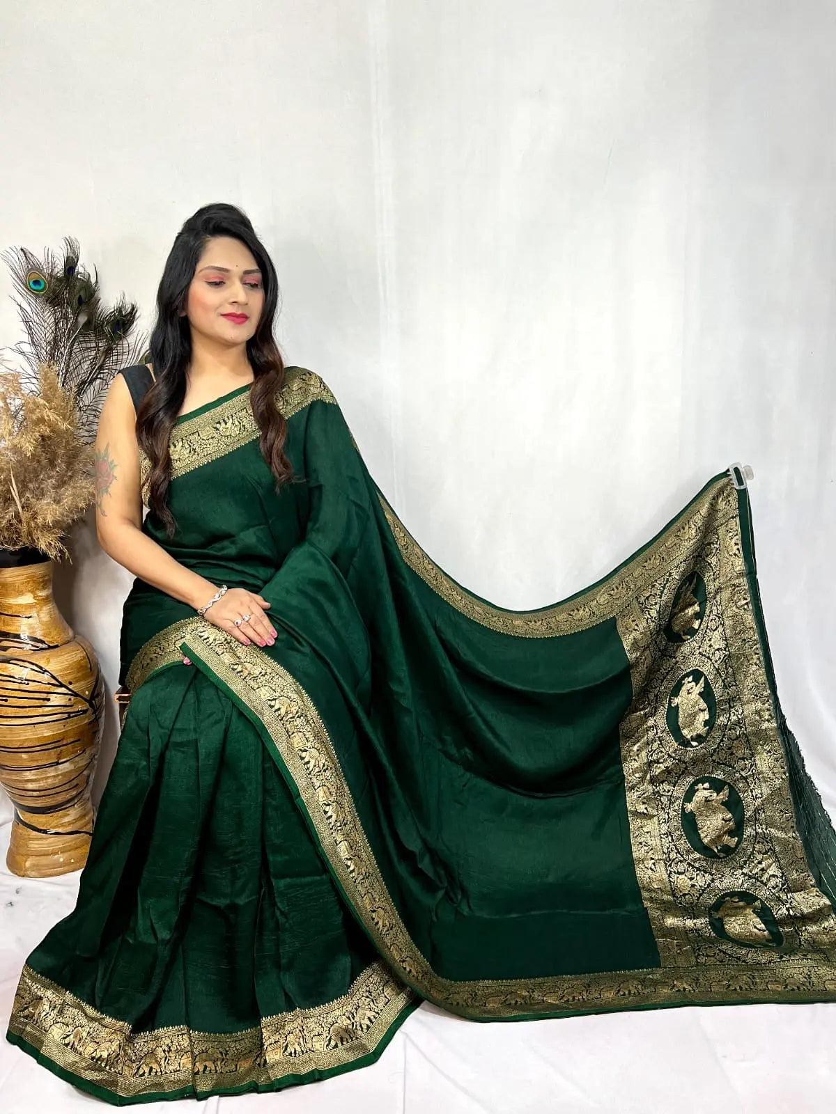 Dola Silk Golden Zari Border Saree - Premium  from Ethenika.com  - Just INR 5990! Shop now at Ethenika.com 