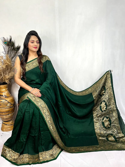 Dola Silk Golden Zari Border Saree - Premium  from Ethenika.com  - Just INR 5990! Shop now at Ethenika.com 
