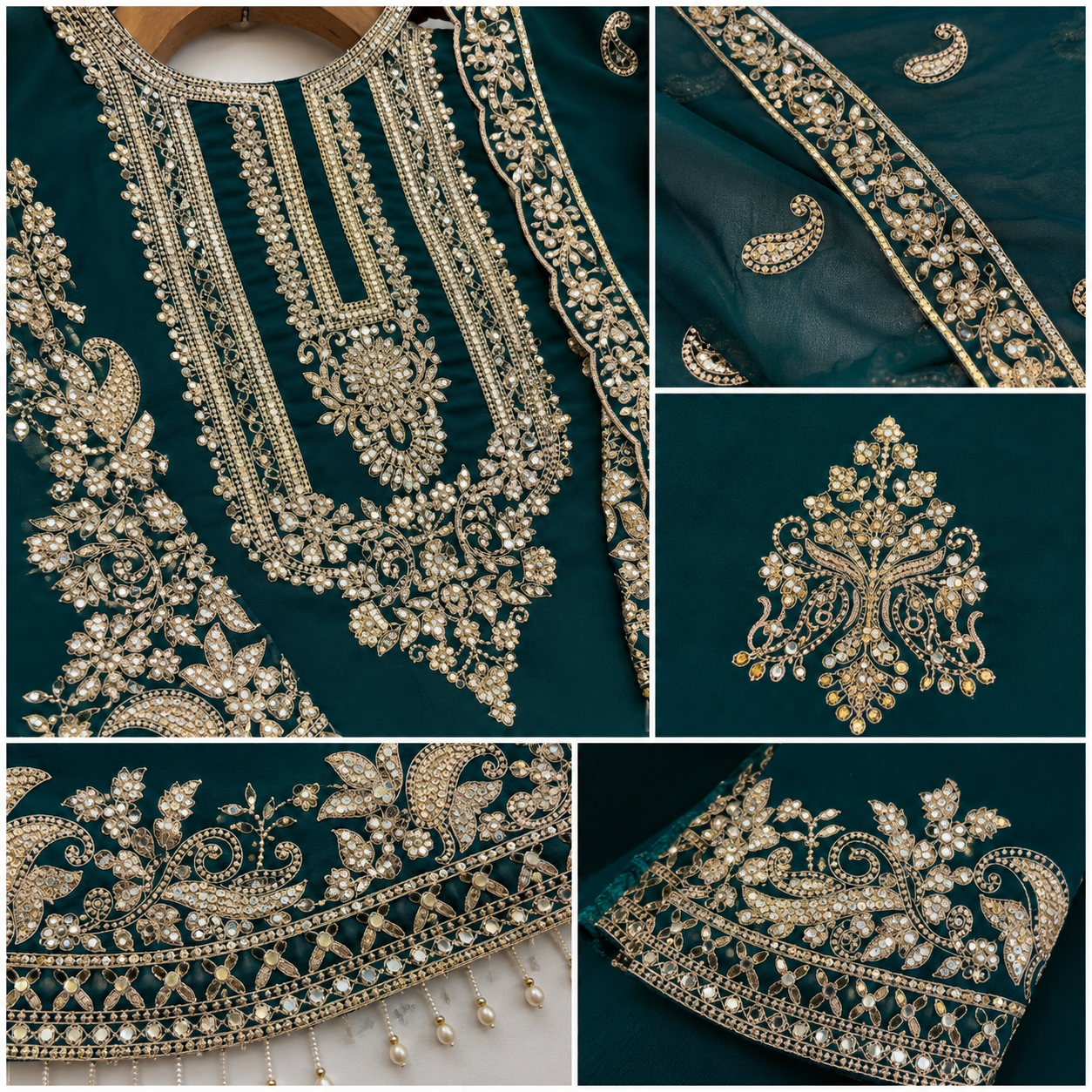 Faux Georgette Sequence Embroidery 3Pc Designer Kurti Pant Dupatta Set (Ready to Wear)