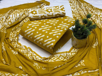 Cotton Thread Work Hand Block Unstitched Batik Dress Material